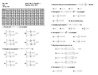 Đề kiểm tra 1 tiết Đại số 11 lần 1 đề 4